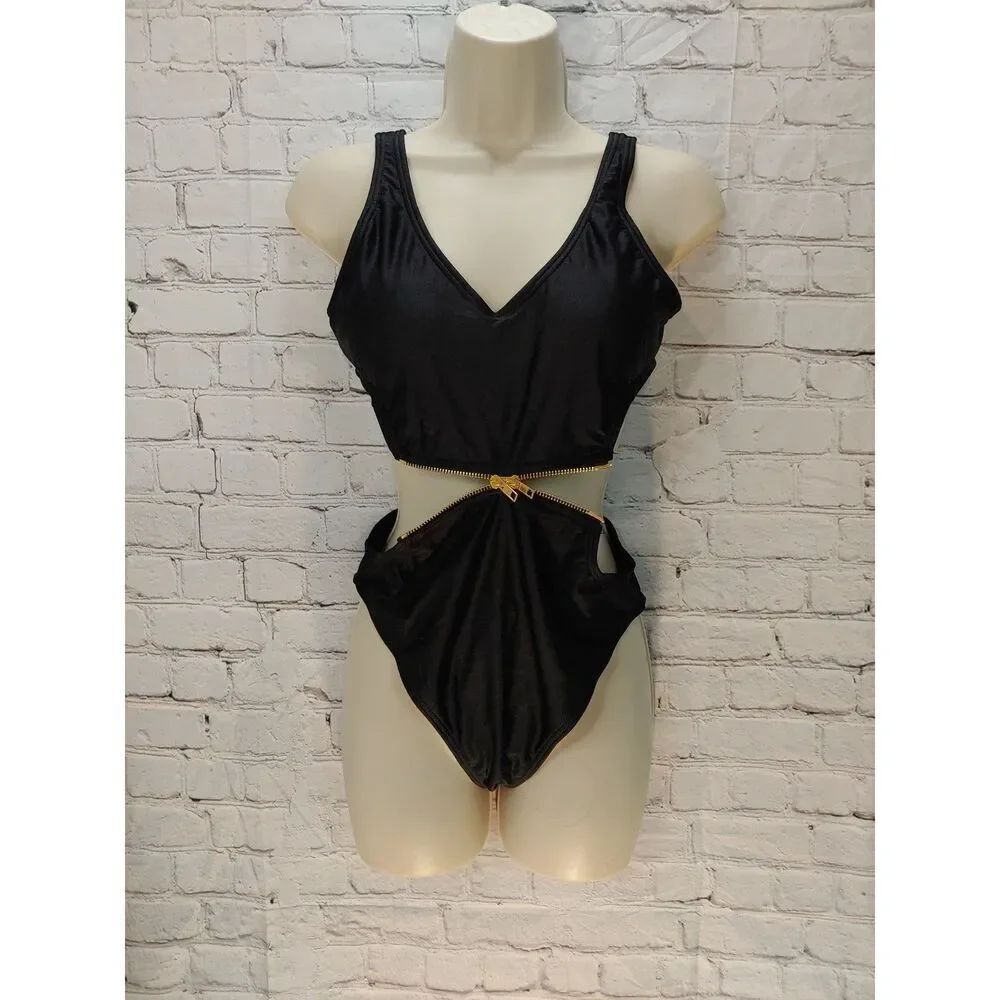 Fashion Nova Womens Size Large RUNS SMALL Black 1 Piece Bathing Suit